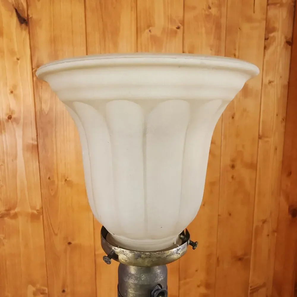 Antique Style Bronze Torchiere Lamp Hammered Column Frosted Tulip Shade